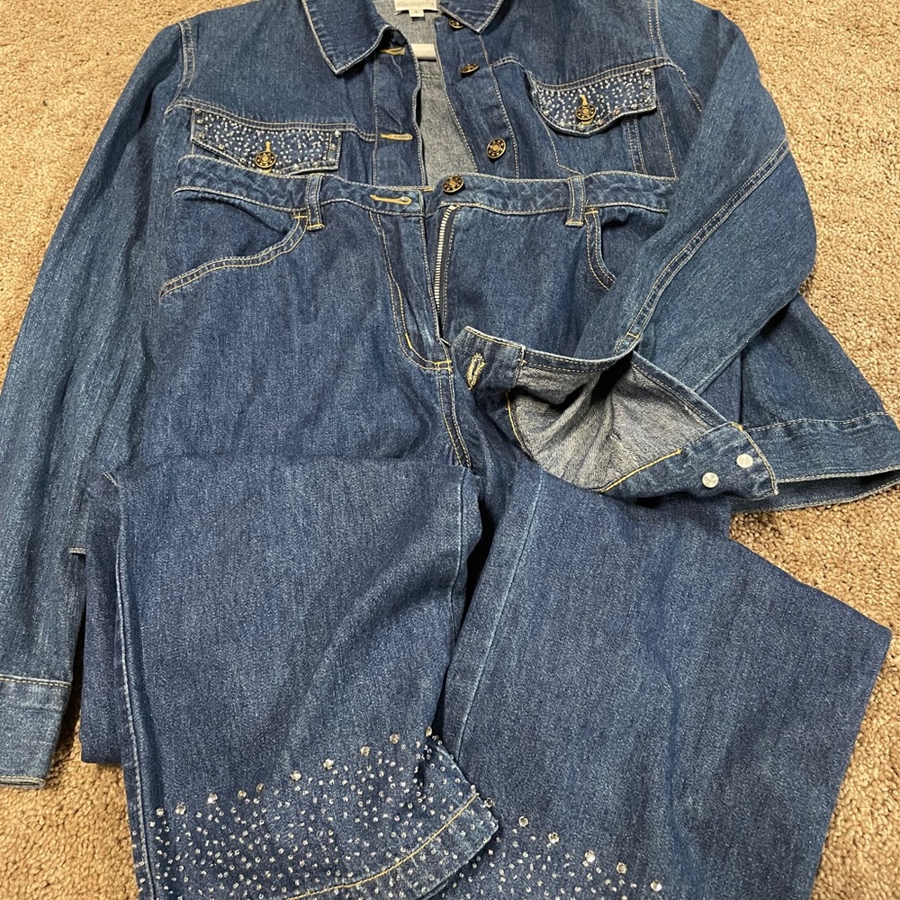 Size 8 denim crop pants with jacket